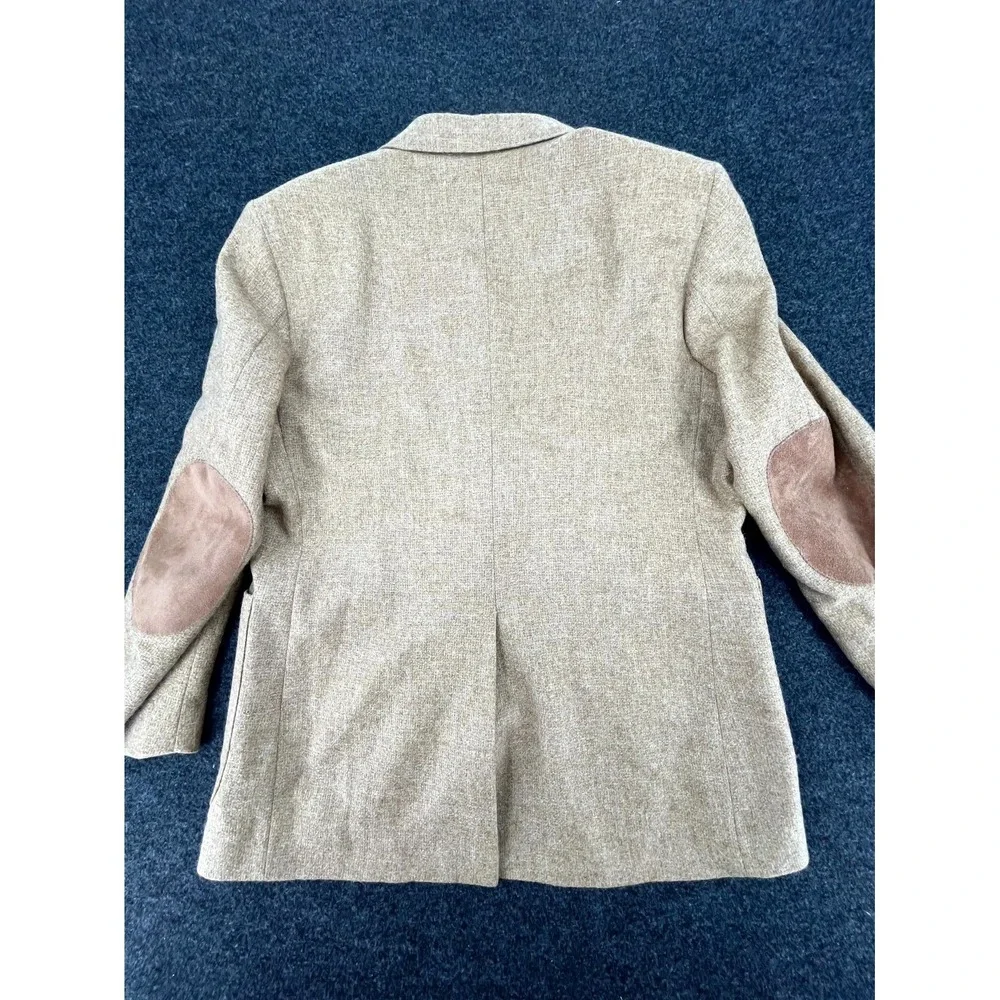 VTG WFF By Farah Sport Coat Mens‎ 42S Beige Wool Tweed Suede Elbow Patch Formal